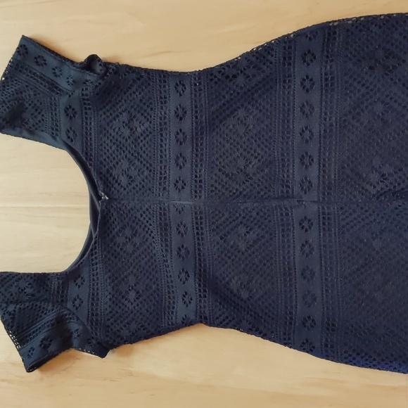 Crochet Dress, S, fully satin lined, zipper back, Snap mini little black dress - Picture 8 of 15